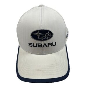 Subaru Hat Cap Men's Adjustable Snapback White Navy Blue Laser Cut Performance